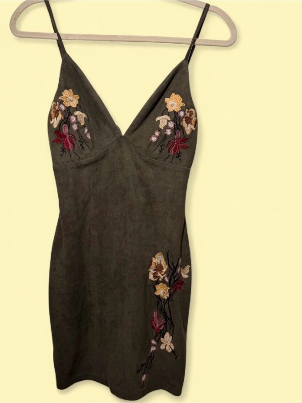 Olive Floral Embroidered Slip Mini Dress